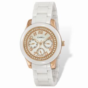 Chisel Ladies Rose IP-plated White Dial Ceramic Watch